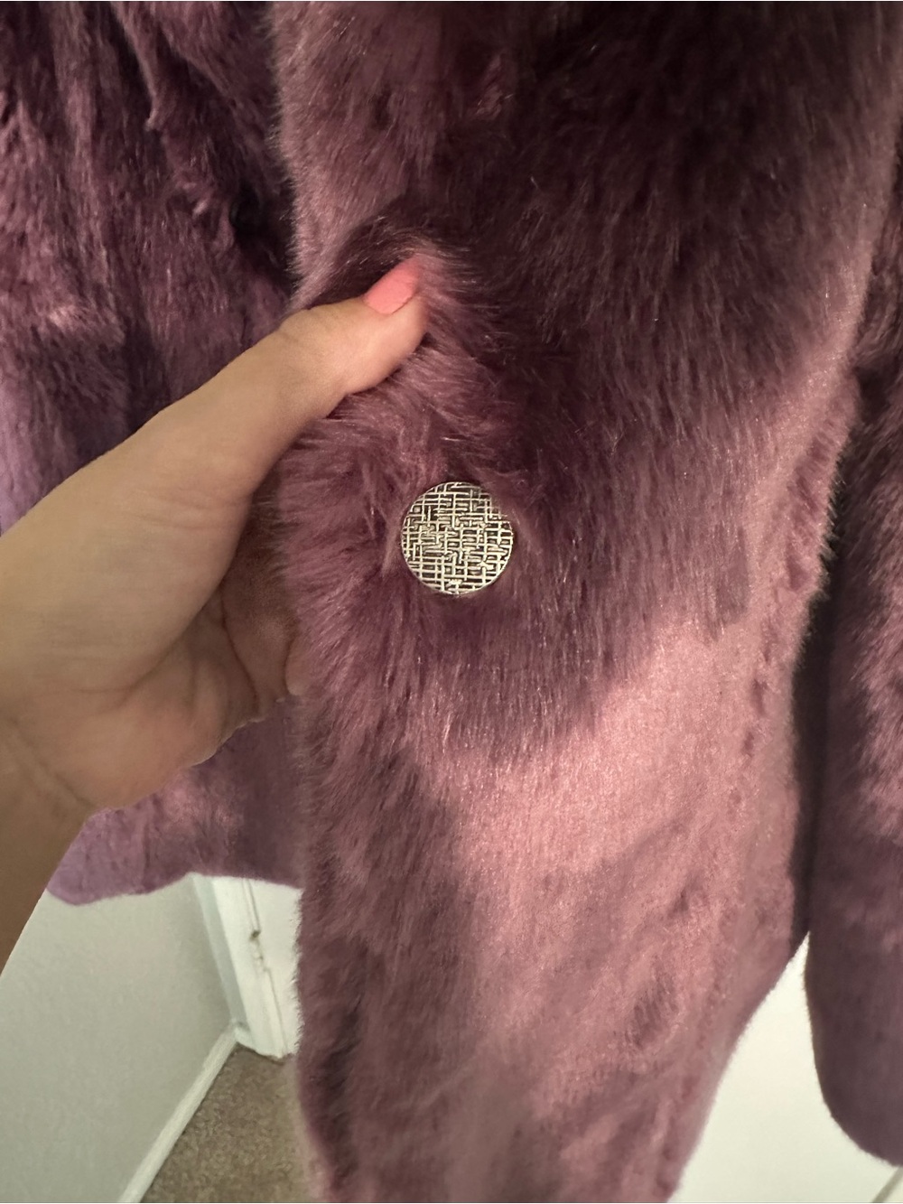 SpiritHoods RARE Dark Purple Faux Fur Coat Jacket Long Size Large Womens - Picture 2 of 4